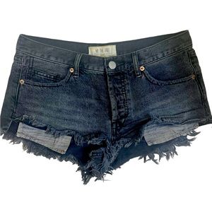 Free People Black Denim Button-fly Jean Shorts Size 25